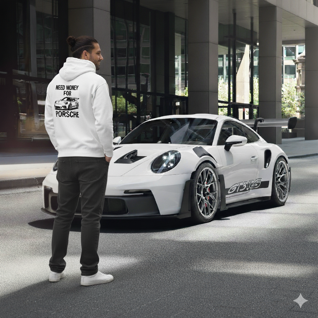 Oversized heavyweight hoodie "NEED MONEY FOR PORSCHE"
